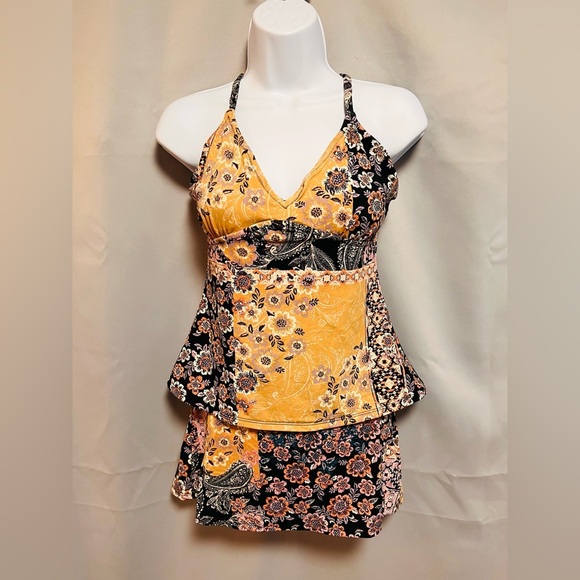 Garnet Hill‎ Floral Bathing Suit Skirt Swimsuit Top 6 Bottom Size 4 - Picture 1 of 15